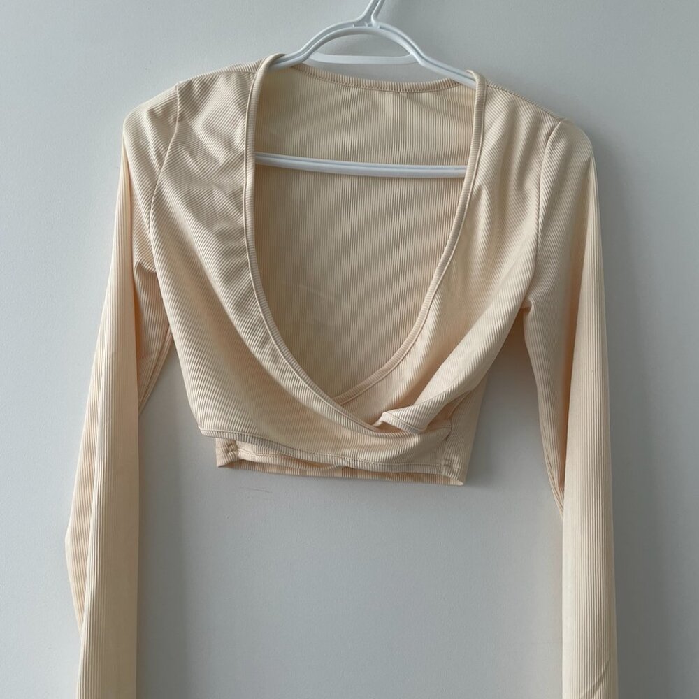 Cream Ribbed Long Sleeve - Crop Top - size S